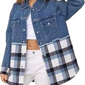 Blue B Collection Denim Plaid Flannel Barn Jacket SzS Shacket Country Coded Fall